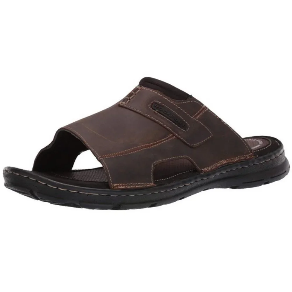 ROCKPORT Men's Brown Leather Slide Sandals 14 Wide
